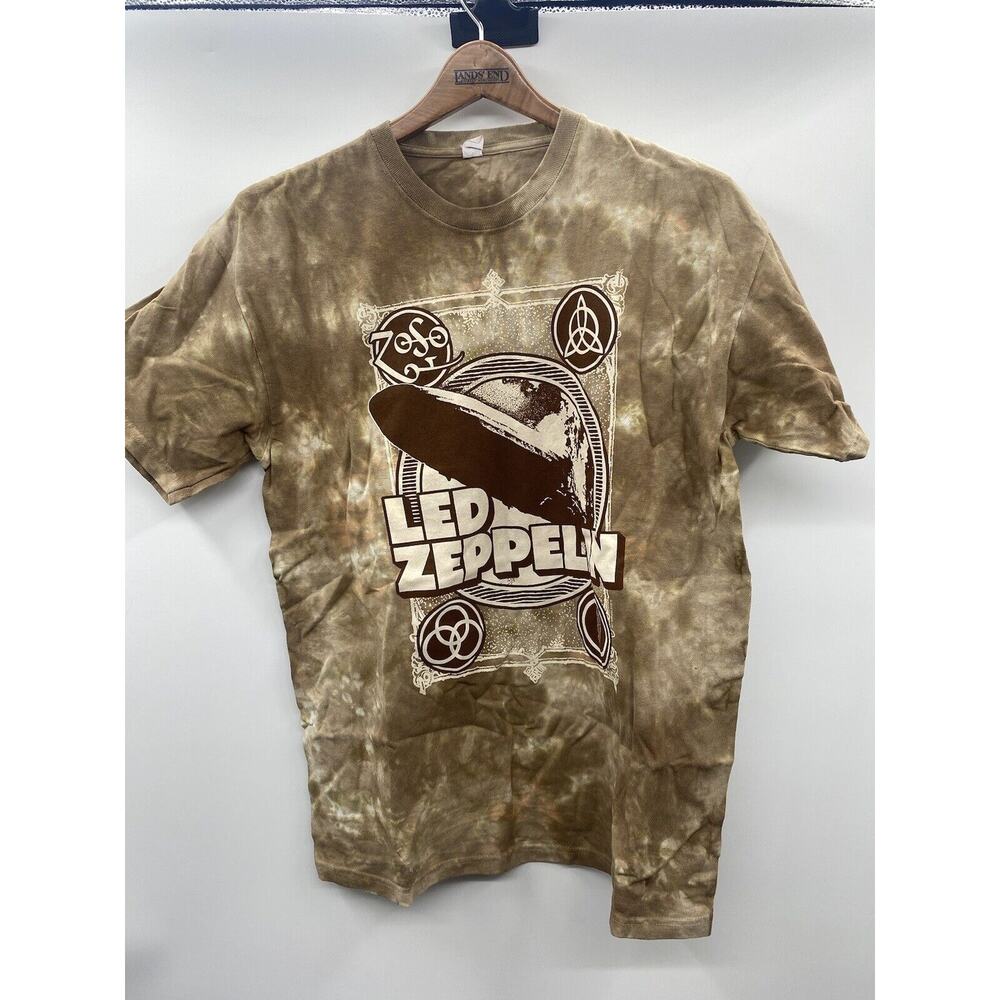 Led Zeppelin Blimp 1969 Merch Tee Brown Large Unisex Classic Rock Music